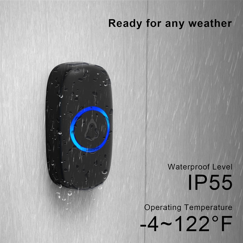 SECRUI Wireless Doorbell, Waterproof Mini Doorbell 1,000ft Range 110dB Mute Mode 58 Door Chimes & Colorful LED Flashing - Black - NewNest Australia