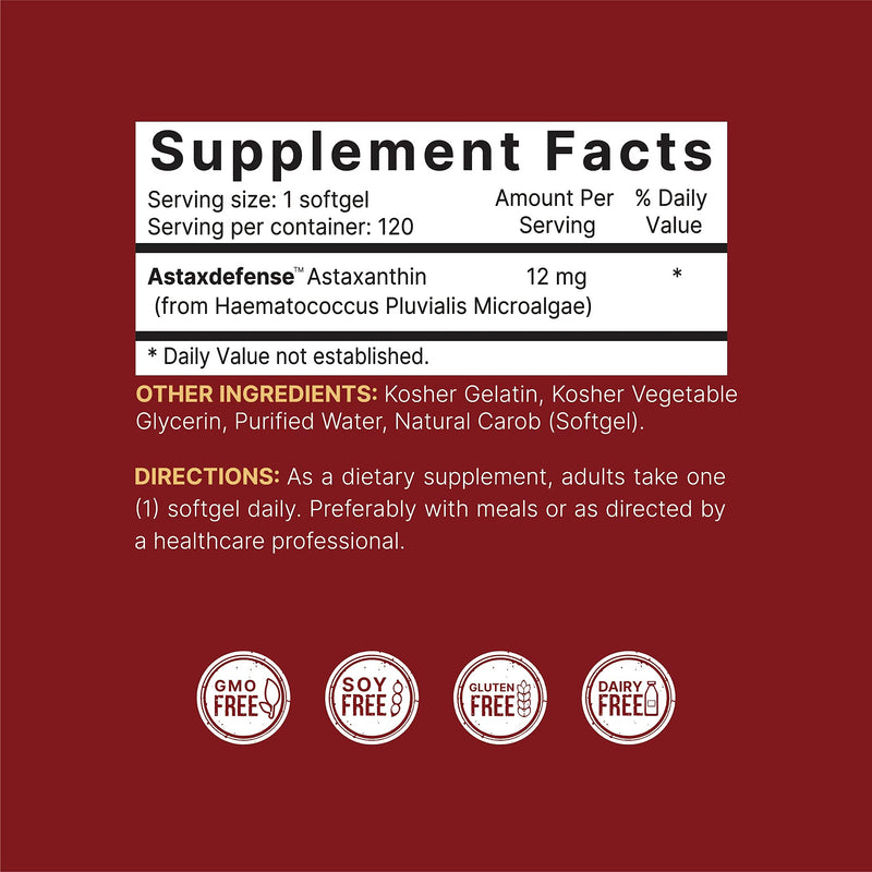 Maximum Strength Astaxanthin Softgel Supplements, Astaxanthin 12mg, 120 Softgels, 4 Month Supply, Strongly Promotes Skin & Joint Health, Hear Function and Immune Support, Non-GMO - NewNest Australia