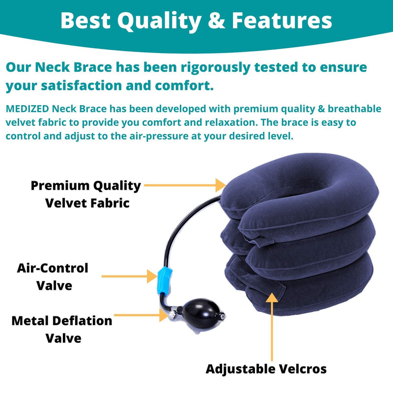 MEDIZED® Cervical Neck Stretcher Traction Device, Neck Support Brace, Inflatable & Adjustable Neck Support Pillow is Ideal for Spine Alignment & Chronic Neck Pain Relief Blue - NewNest Australia