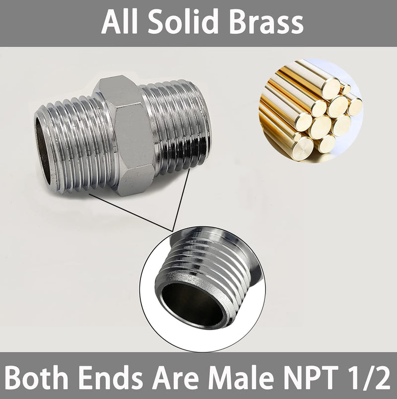 Solid Brass Pipe Fitting,Hex Nipple,Shower Hose Extension,NPT1/2 Male x NPT 1/2 Male,Shower Hose Extender,Brass Connector 1/2 inch x 1/2 inch Chrome - NewNest Australia