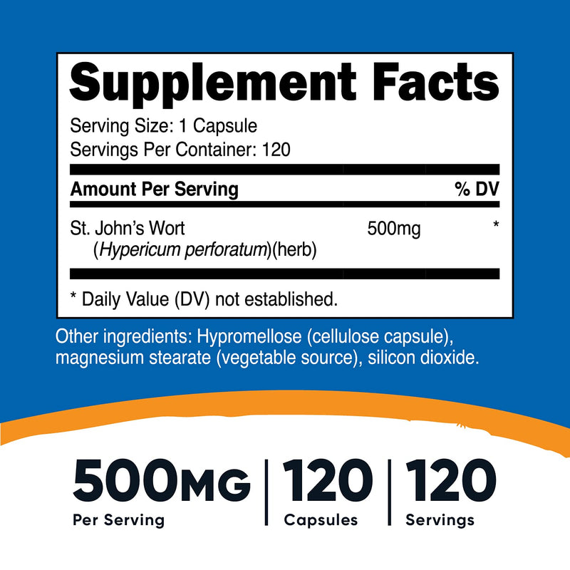 Nutricost St John’s Wort Capsules (500mg) 120 Capsules - Vegetarian, Gluten Free and Non-GMO - NewNest Australia