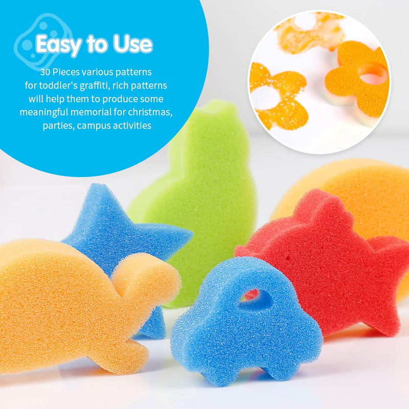LEOBRO 30pcs Sponge Painting Shapes Painting Craft Sponge for Toddlers Assorted Pattern Early Learning Sponge for Kids Shipping by FBA - NewNest Australia