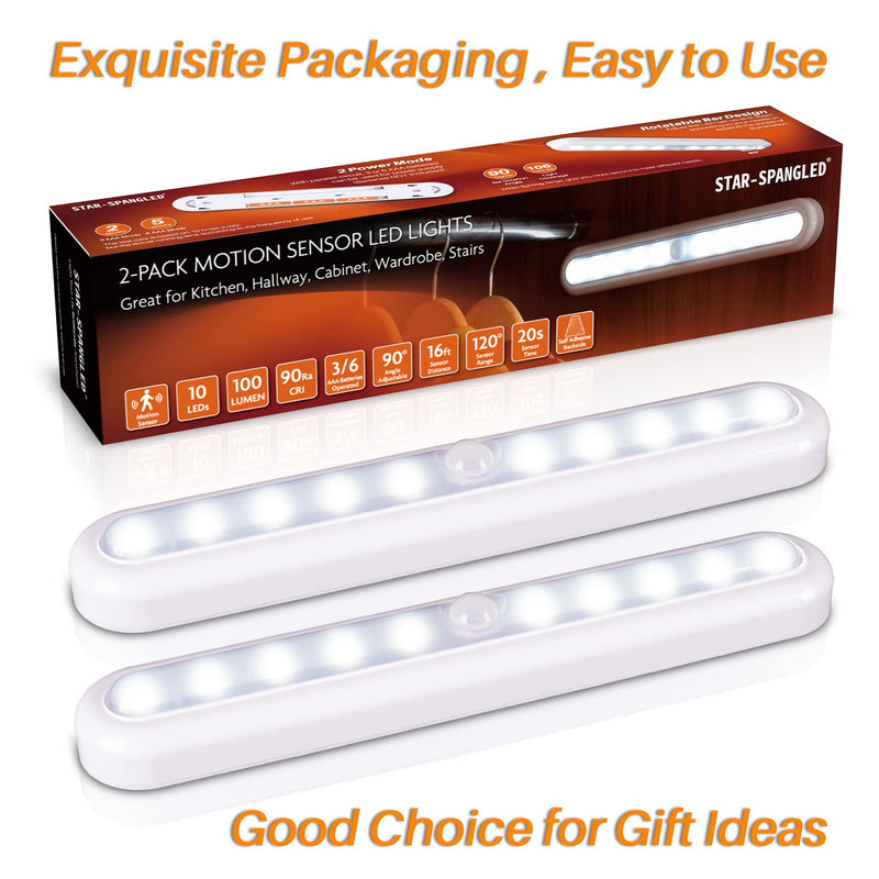 Motion Sensor Light Indoor, STAR-SPANGLED Stick on Lights Battery Powered, Closet Lights Motion Activated Operated, LED Night Stair Lights for Under Cabinet, Hallway, Kitchen, Wall (Cool White, 2Pack) 2 Pack Cool White, 2 Pack - NewNest Australia