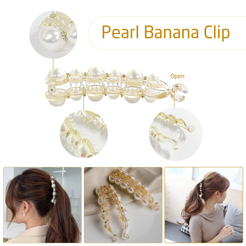 4 Pcs Banana Hair Clips, Double Combs Fishtail Pearl Hair Clip Hair Accessories, Retro Plastic Comb Grips Hair Comb Clips, DIY Hairstyles, for Thick Fluffy Hair, Curly Hair. - NewNest Australia