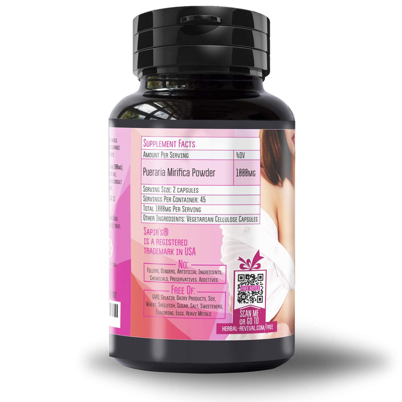 Natural Pueraria Mirifica Capsules 2000mg Daily - Breast Enhancement Pills for Women - Breast Growth Pills, Breast Firming, Vaginal Health, Menopause Relief, Skin and Hair Health 90 Veggie Capsules - NewNest Australia