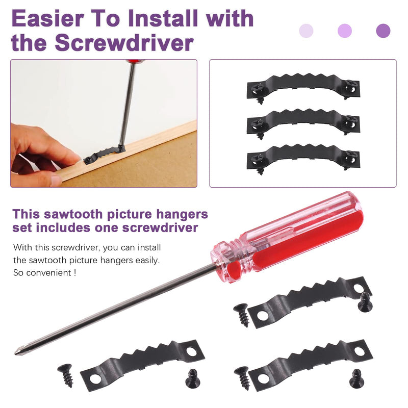 Swpeet 600Pcs Sawtooth Picture Frame Hanging Hangers Double Hole with Screws and Screwdriver, for Home Decoration Creative Picture Frame Hanging (Black) Black - NewNest Australia