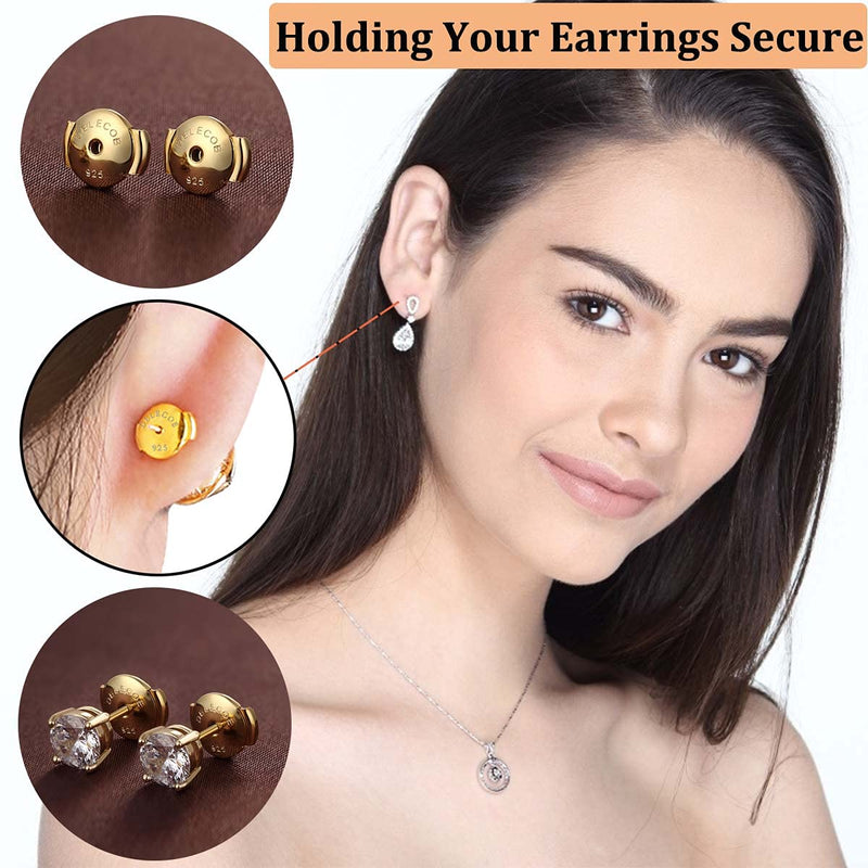 DELECOE 2-Pairs 925 Sterling Silver Locking Earring Backs Replacements, 18K Gold Plated Secure Hypoallergenic Earring Backs for Diamond Studs, No Fading Comfort Earring Backs - NewNest Australia