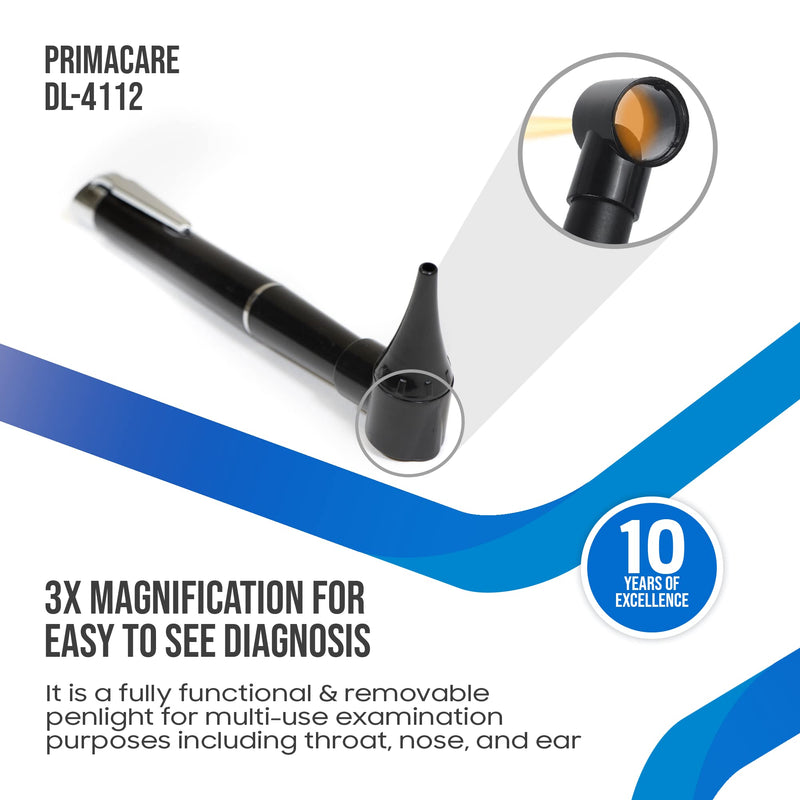 Primacare DL-4112 Mini Diagnostic Otoscope Kit with High Resolution LED Ear Light, Full Spectrum Medical LED Pocket Clip Otoscope for Nurse, Student, Doctors EMT, 3 Sized Speculas - NewNest Australia