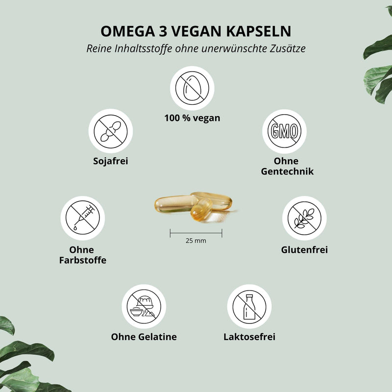 Nutri + Vegan Omega-3 from algae oil - 2000 mg algae oil high dosage with 600 mg DHA & 300 mg EPA - high-quality Omega-3 algae oil capsules (vegan) - laboratory tested - 120 capsules 120 pieces (pack of 1) - NewNest Australia