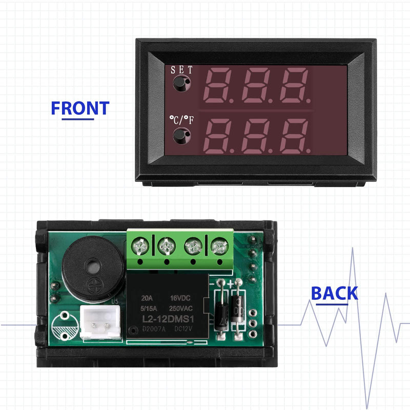 DC 12V Electronic Temperature Controller Programmable -50 to 110 Degree Celsius Heating/ Cooling Thermostat Control Switch Module NTC Waterproof Sensor Probe Dual Color LED Display Monitor (2 Pieces) 2 - NewNest Australia