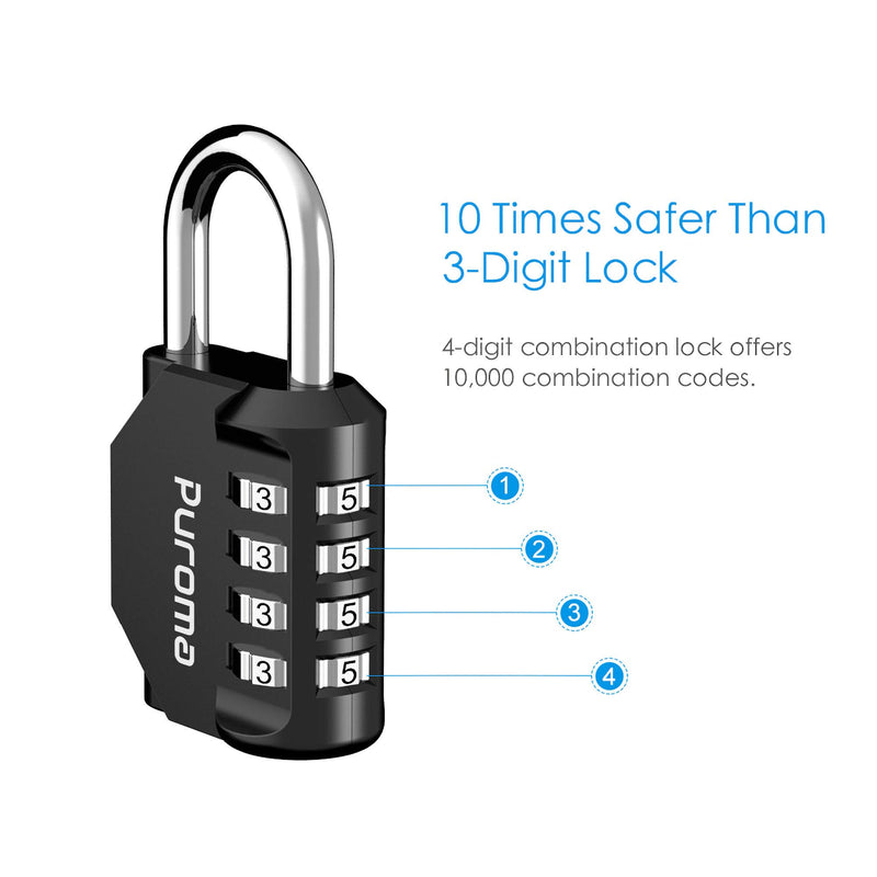 Puroma 4 Pack Combination Lock 4 Digit Outdoors Padlock for School Gym Locker, Sports Locker, Fence, Toolbox, Case, Hasp Storage (Black) Black - NewNest Australia