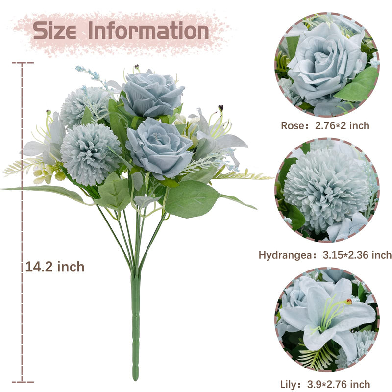 SHUOTAO Artificial Flowers Fake Silk Lily Rose for Decoration 18 Heads Blooming Faux Flower Bouquet with Stem for DIY Vase Home Wedding Party 2 Pack Blue - NewNest Australia