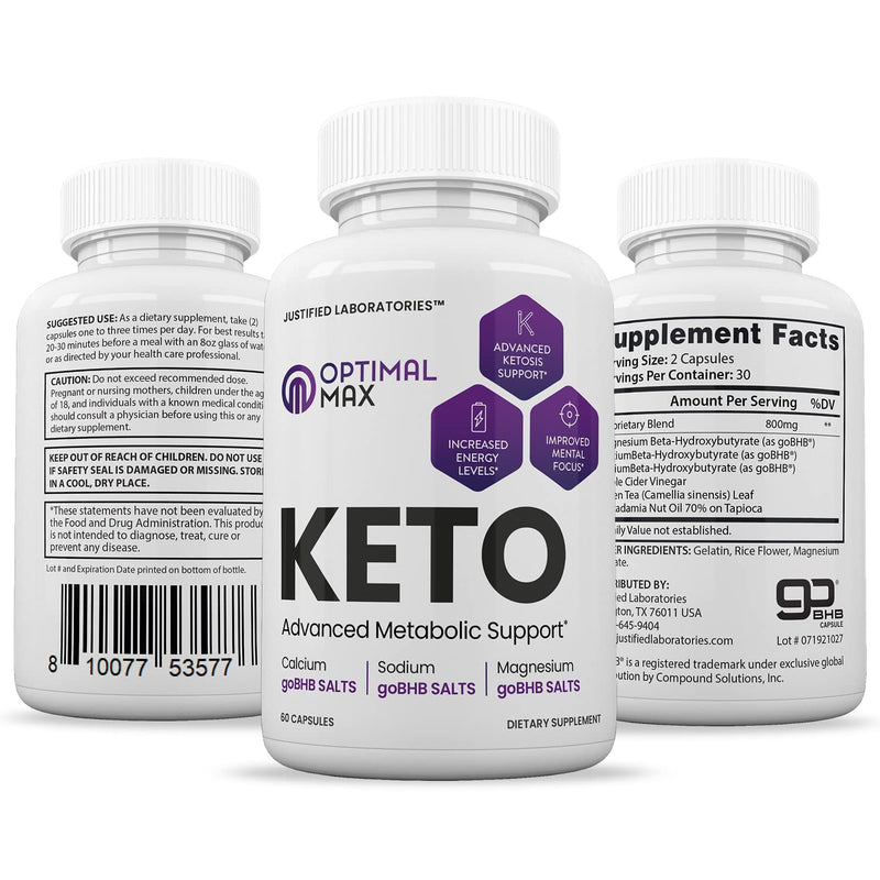 Optimal Max Keto Pills Includes Apple Cider Vinegar goBHB Exogenous Ketones Advanced Ketogenic Supplement Ketosis Support for Men Women 60 Capsules - NewNest Australia
