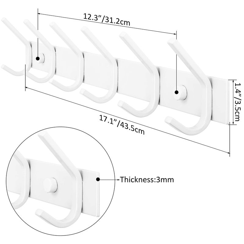 NewNest Australia - WEBI Coat Rack Wall Mounted,Coat Hooks Wall Mounted White,Coat Hanger Wall Hook Rack,6 Hooks for Hanging Coats,Hats,Jacket,Clothes 1 6 Hooks 