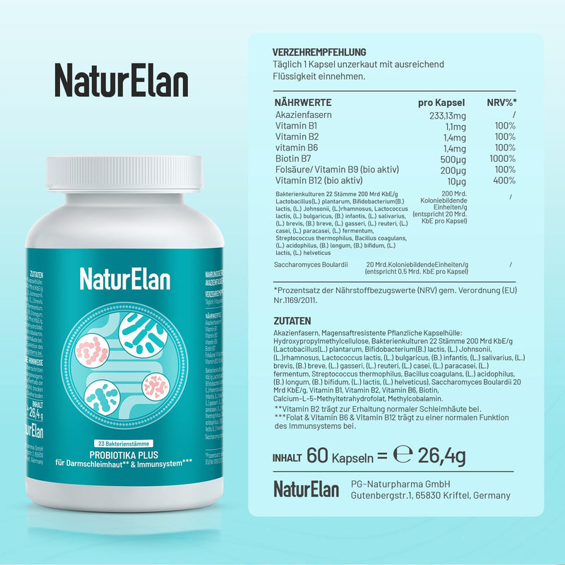 Probiotics Intestinal Restoration with 200 Billion CFU/g - 23 Bacterial Strains, Gastric Juice Resistant, No Inulin, Vegan, Produced in Germany, 60 Capsules - NewNest Australia