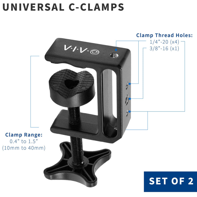 VIVO Steel C-Clamp with 1/4 inch-20 and 3/8 inch-16 Female Socket for Tables, Desk Mount, 1.5 inch Maximum Desktop Thickness, 2 Clamps, MOUNT-CP02 - NewNest Australia