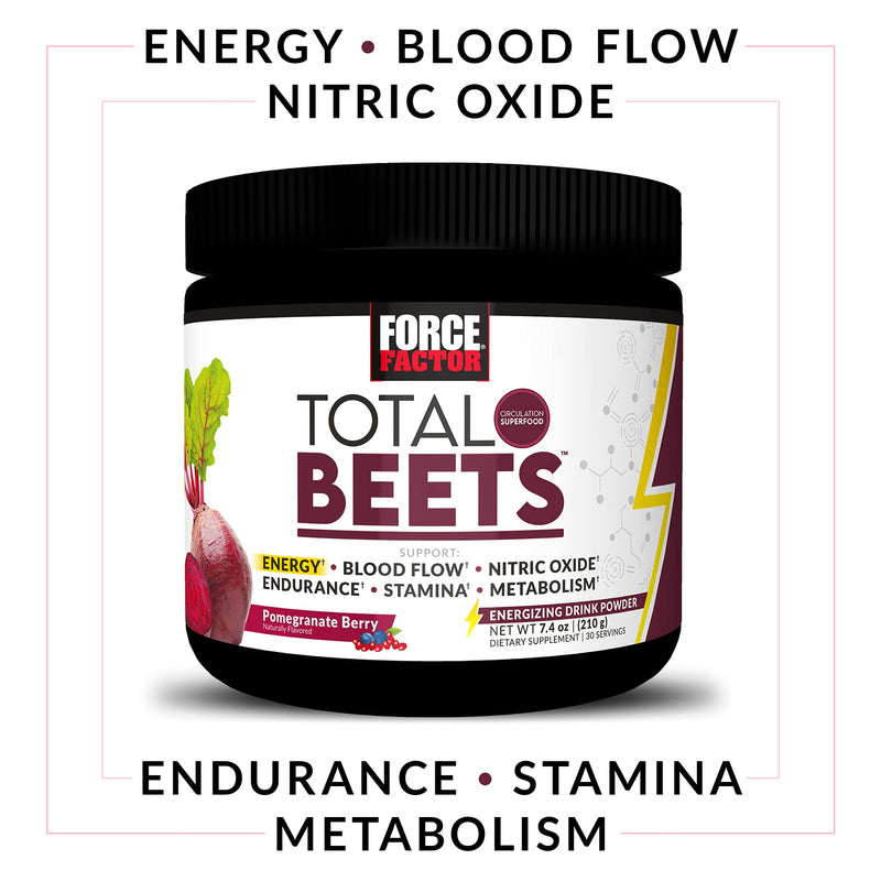 Total Beets Energy Drink Mix, Superfood Beet Root Powder with Nitrates to Boost Energy and Support Circulation, Blood Flow, Nitric Oxide and Stamina, Heart Health Supplement, Force Factor, 30 Servings Energy Powder 30 Servings (1-Pack) - NewNest Australia