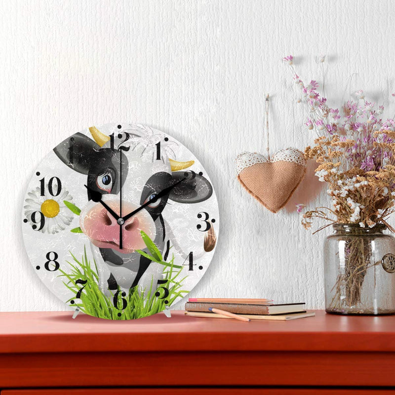 NewNest Australia - Hupery Cute Holstein Cow Wall Clock Silent Non Ticking Round Wall Hanging Clock Battery Operated Black Hands Decorative Wall Clocks for Bedroom Living Room Kitchen Office School Black25x25cm 