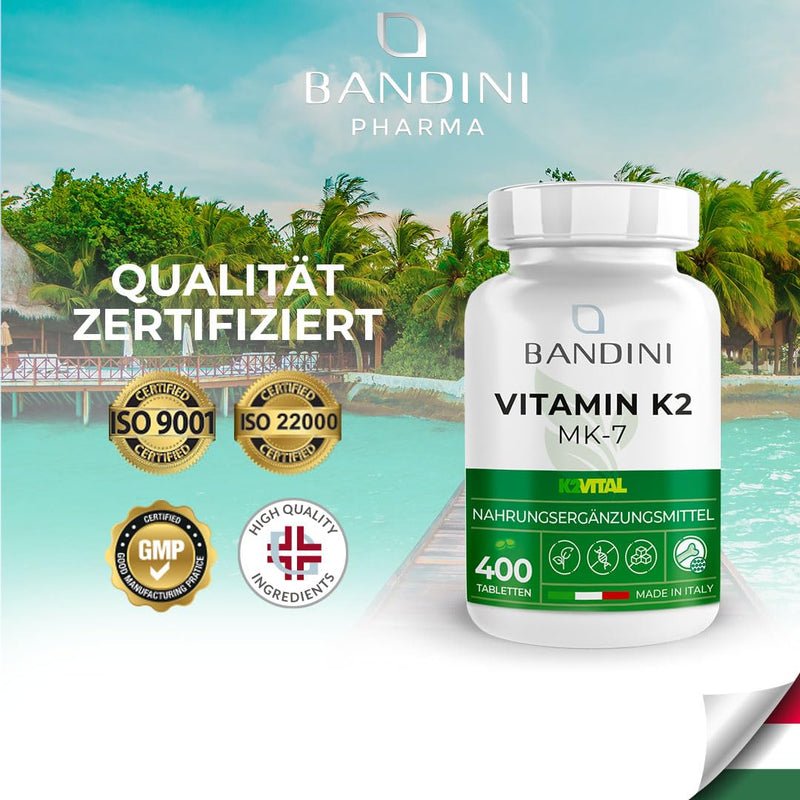 Bandini® Vitamin K2 MK-7 200µg | 400 tablets | K2VITAL® pure menaquinone 7 - premium all-trans content >99.7% | Laboratory tested, high dosage, 100% vegan, GMO-free, no additives - NewNest Australia