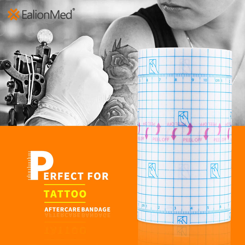 Tattoo Aftercare Bandage, Transparent Film Dressing Roll, Transparent Adhesive Bandage, 4in x 11yd, Shower Shield Dressing, Second Skin Waterproof,Soft, Conformable & Breathable by EalionMed - NewNest Australia