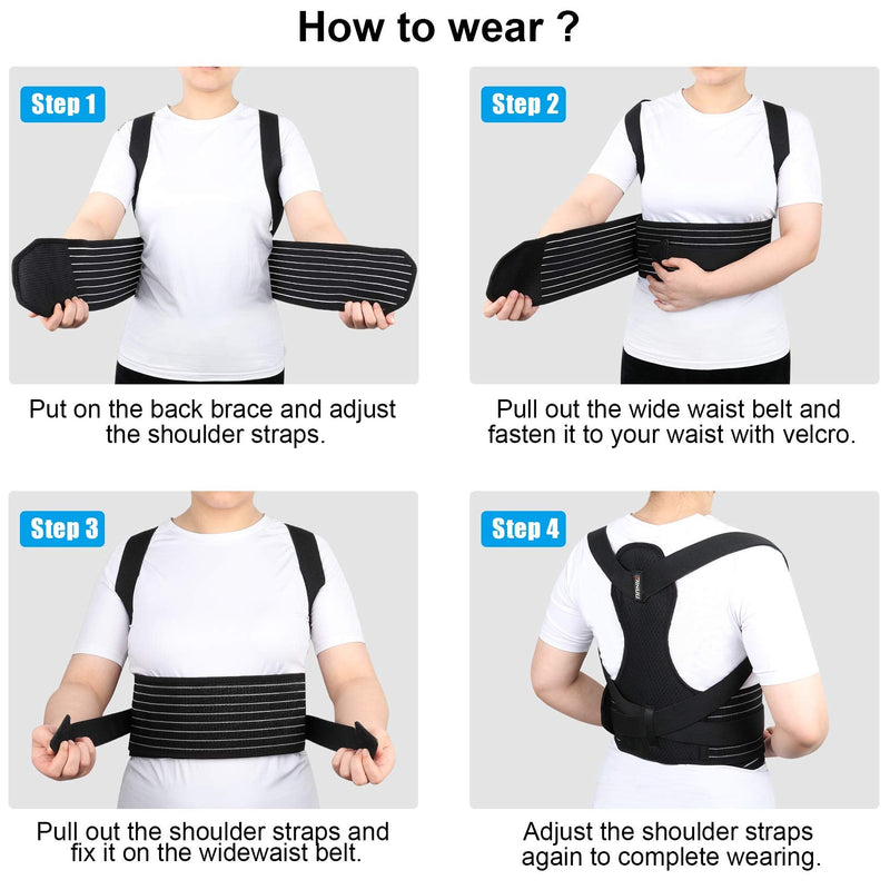 ZINUU Posture Corrector for Men and Women, Back Support Belt with Dual Support Plates Adjustable Back Straightener Brace and Providing Pain Relief from Neck Back & Shoulder Father Gifts-Waist 27"-51" - NewNest Australia