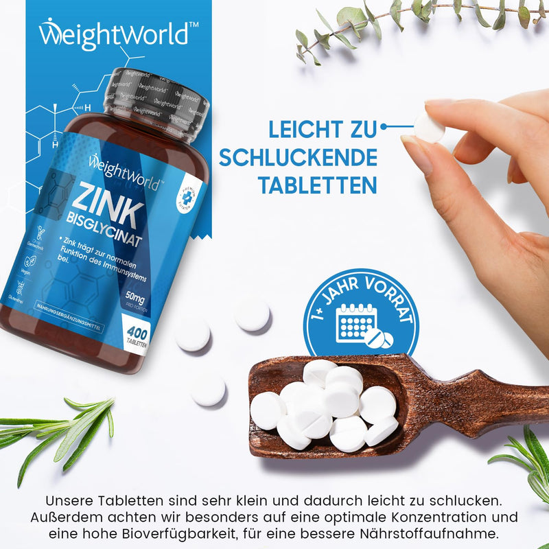Zinc Bisglycinate 25 Mg Tablets - 400 Vegan Zinc Tablets For 1+ Year Supply - Pure Zinc With High Bioavailability - Zinc Supplement For Men And Women - Dietary Supplement - Weightworld - NewNest Australia