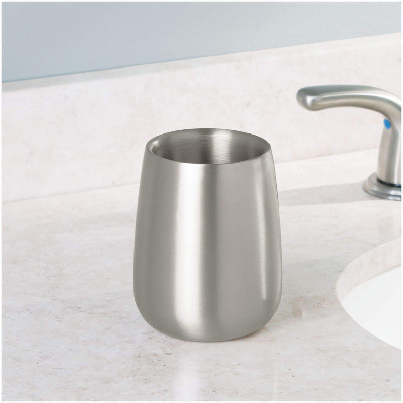 iDesign Nogu Metal Tumbler Cup, Holder for Makeup Brushes, Toothbrushes, Glasses, Brushes on Bathroom, Vanity Countertops, College Dorm, Bedroom Desks, 3.25" x 3.25" x 4" - Brushed Stainless Steel - NewNest Australia