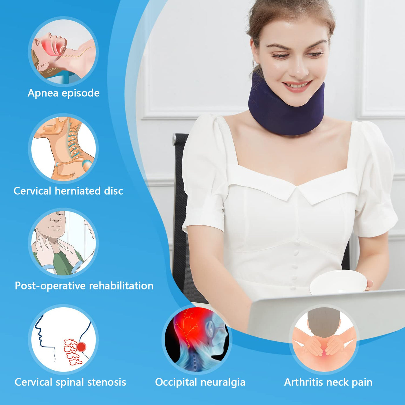 joingood Neck Brace for Neck Pain and Support, Soft Foam Cervical Collar,  Adjustable Neck Support for Sleeping, Wraps Aligns Stabilizes Spine, Neck  Pressure Relief for Women and Men, Blue, 4IN - Coupon
