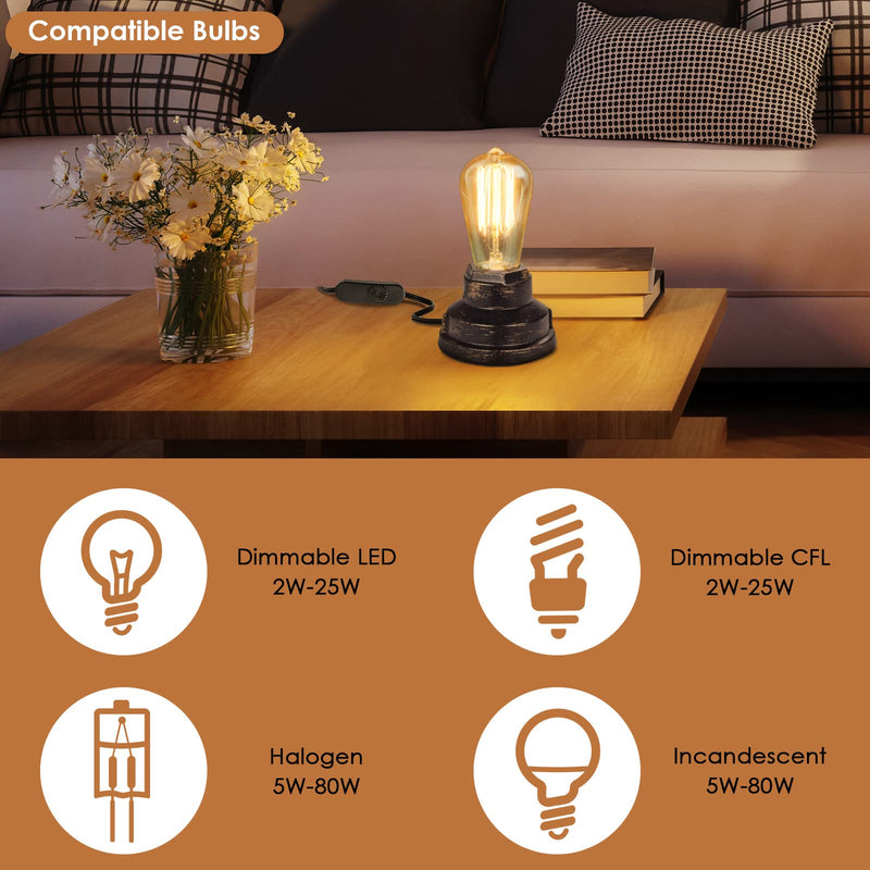 Inline Lamp Switch 2 Pack, Full Range Rotary Dimmer Switch, Black Cord Switch Replacement for Table Lamp, Floor Lamp, Pendant Light, Works with Dimmable LED, Incandescent, Halogen Bulbs - NewNest Australia