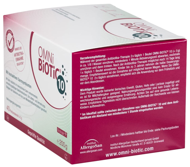OMNi BiOTiC 10 | 40 portions (200g) | 10 bacterial strains | 10 billion germs per daily dose | powder | With inulin | Vegan | Gluten free | Lactose free | For daily use 40 servings (pack of 1) - NewNest Australia
