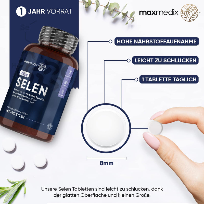 Selenium 200 Œºg High Dose - Selenium Methionine - 365 Vegan Tablets For Thyroid, Immune System, Protection Against Oxidative Stress, Hair & Nails (Efsa) - Pure Selenium For 1 Year Supply Of Maxmedix - NewNest Australia