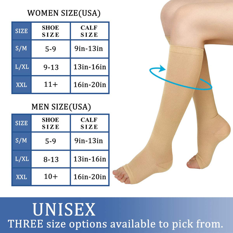 Ikfashoni Compression Socks (3 Pairs) for Women & Men,15-25mmHg, Knee Height，Shape The Legs, Promote Circulation, Suitable for Long-Distance Travel and Competitive Sports L-XL Beige - NewNest Australia