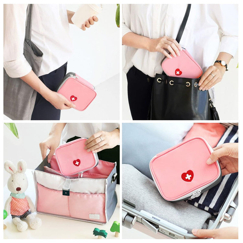 Pack Of 2 Medicine Bag, First Aid Kit, Square Organizer, Mini Carry-On Medicine Bag, Multi-Compartment Nursing Bag, Comfortable Travel Medicine Bag (Pink, Grey) - NewNest Australia