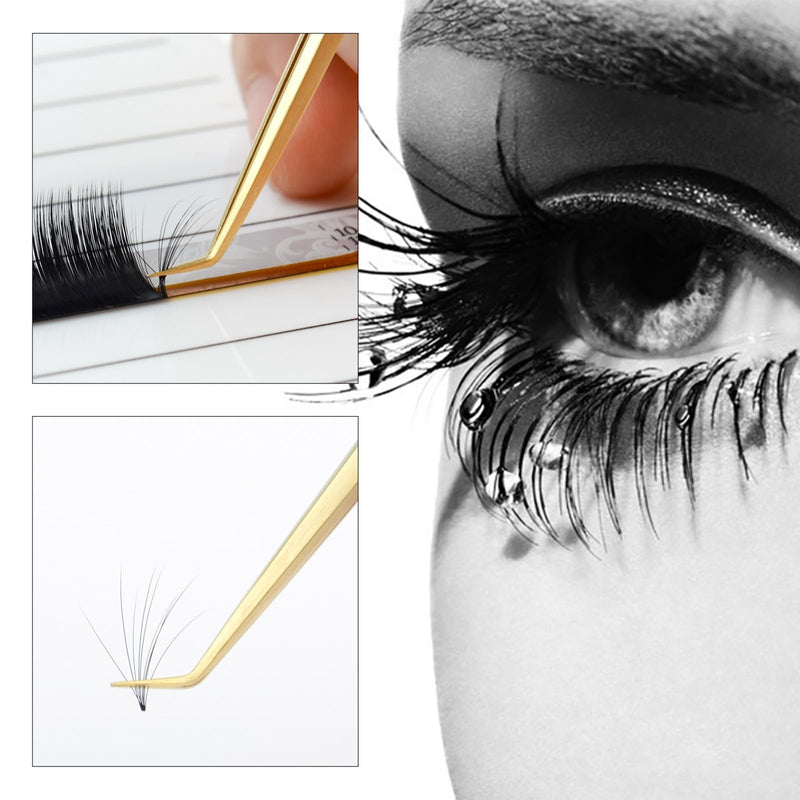 NAGARAKU Eyelash Extension Tweezers Professional Precision Tweezers Gold Curved Volume Cluster Super Light Easy Fanning Pre-Made Fan Tweezers Stainless Steel Tweezer (N-07) N-07 - NewNest Australia