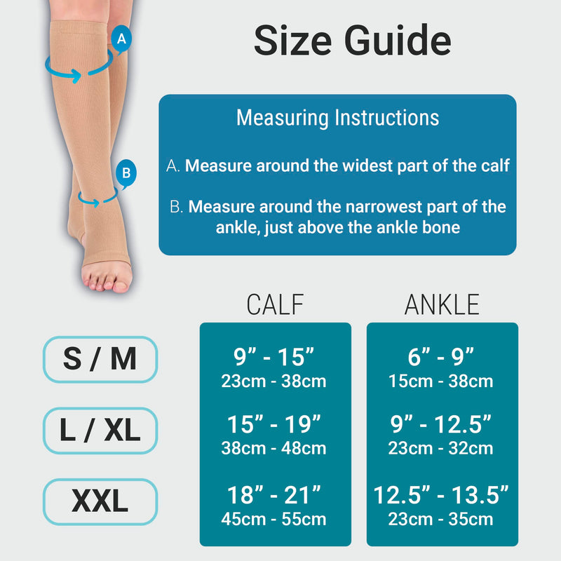 360 RELIEF Compression Socks for Women & Men - Open Toe Graduated Stockings Support for Travel, Running, Nurses, Flight, Maternity, Pregnancy | S/M, L/XL, XXL, Beige, Black with Mesh Laundry Bag | - NewNest Australia