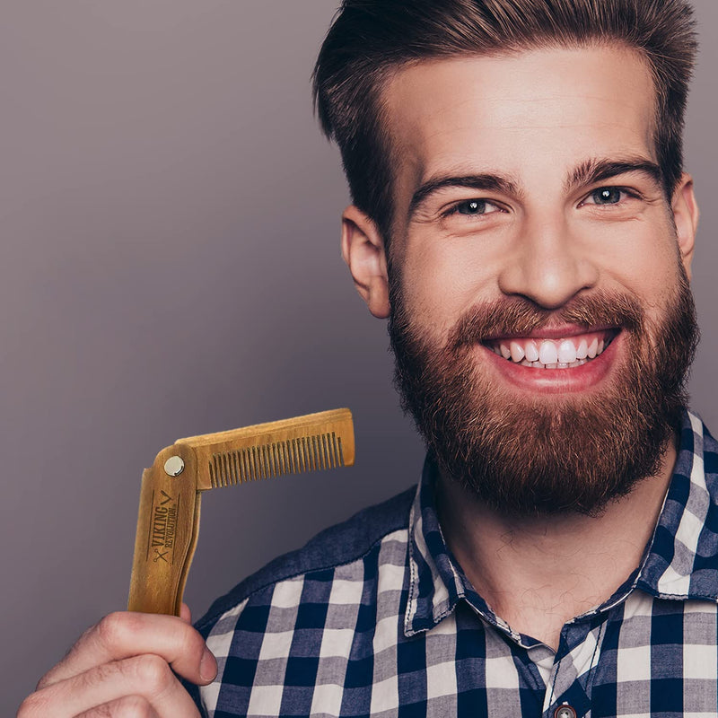 Foldable beard comb for men with case - Natural butterfly comb with gift box - Green sandalwood comb for grooming and combing hair, beards and mustaches from Viking Revolution - NewNest Australia