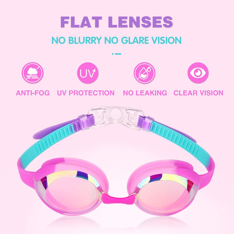 Keary 2 Pack Kids Swim Goggles for Toddler Kids Youth(3-9),Anti-Fog Waterproof Anti-UV Clear Vision Water Pool Goggles Mirrored Black & Pink(2 Pack) - NewNest Australia