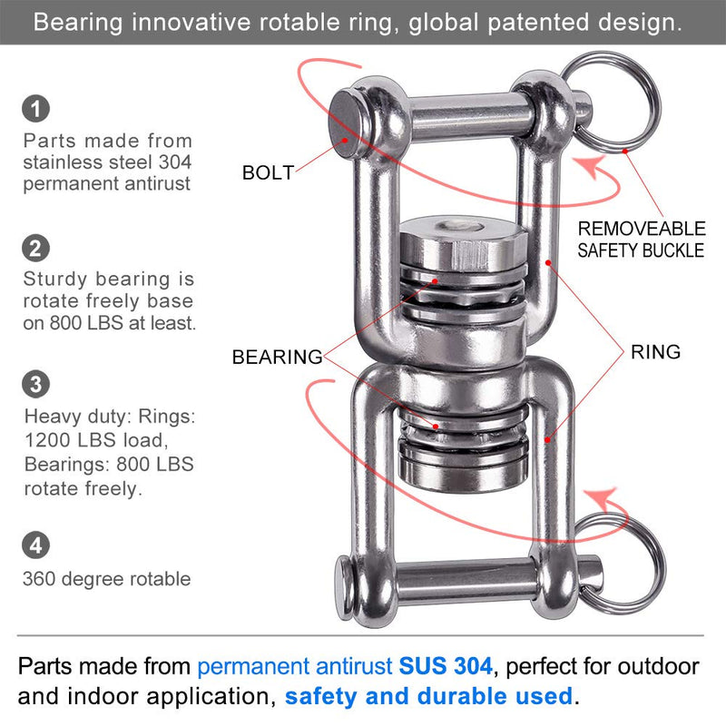 BeneLabel Swing Swivel with 2 Bearing, 360° Rotation, 770LB Capacity, Safest Rotational Device Hanging Accessory for Aerial Silks Dance, Web Tree Swing, Aerial Dance, Children's Swing, Yoga Swing Sets - NewNest Australia