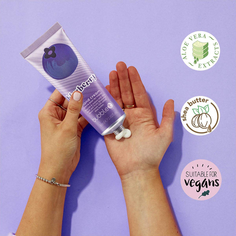 Bubble T Cosmetics, Blueberry Hand Cream Vegan Friendly with Shea Butter Suitable for Dry Sensitive Skin 60ml, Purple - NewNest Australia