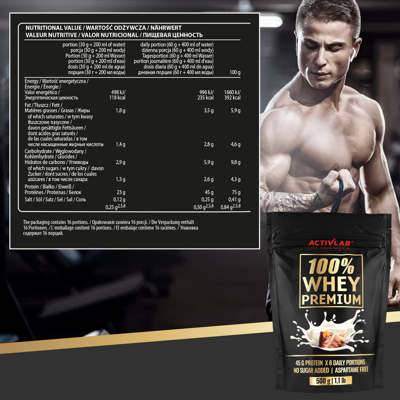Activlab 100% Whey Premium, 500 G, 16 Servings X 23G Whey Protein Powder, 6.9G Bcaa Muscle Building And Recovery, Glutamine, Low Sugar, Low Fat, Caramel With Chocolate Flavor, Packaging May Vary - NewNest Australia