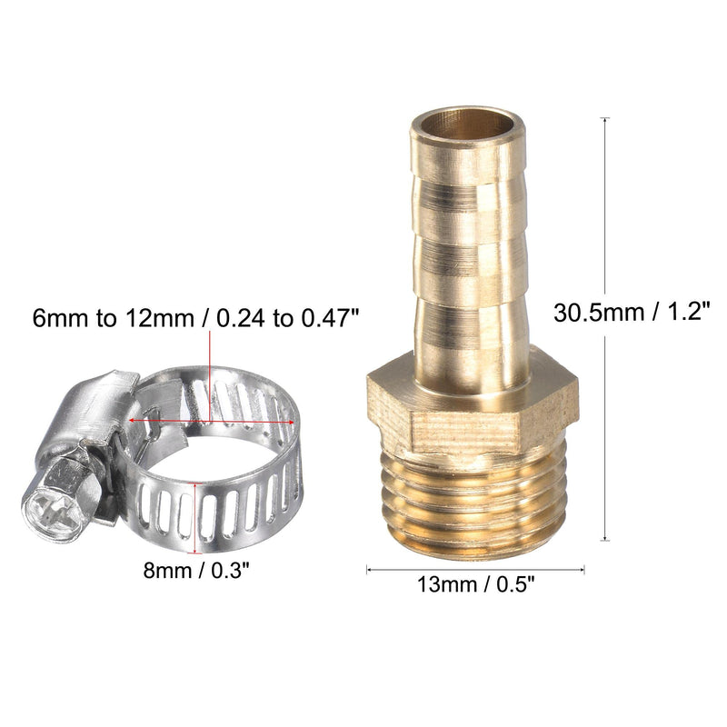 uxcell Brass Hose Barb Fitting Straight 8mm x G1/4 Male Thread Pipe Connector with Stainless Steel Hose Clamp, Pack of 2 - NewNest Australia