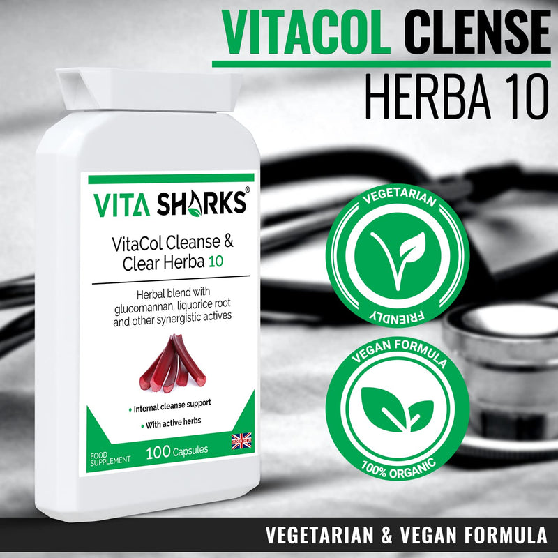 VitaCol Cleanse & Clear Herba 10 | Natural Stool Softening Vegan Colon Detoxifying & Bowel Cleansing Formula. 10 Kosher, Herbal Ingredients for Faecal Regularity & Relieve Constipation - NewNest Australia