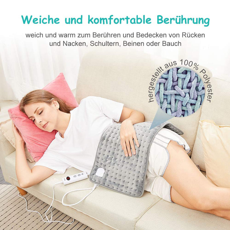 Mia&Coco heating pad with automatic switch-off 1.5 hours for back, neck, shoulder, electric heat pad, 10 levels, temperature settings, fast heating technology, 30x60cm comfort grey - NewNest Australia