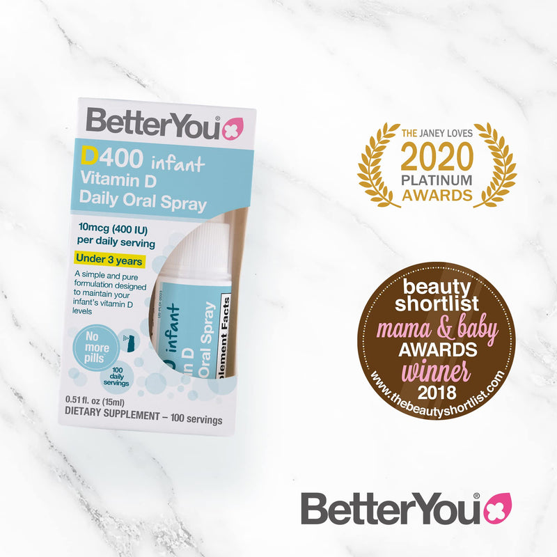 BetterYou Infant Vitamin D Daily Oral Spray | 400 IU (10UG) of Vitamin D3 | Oral Vitamin D Supplement to Support Infant Development | Birth to 3 years | 15ml (100 Sprays) - NewNest Australia