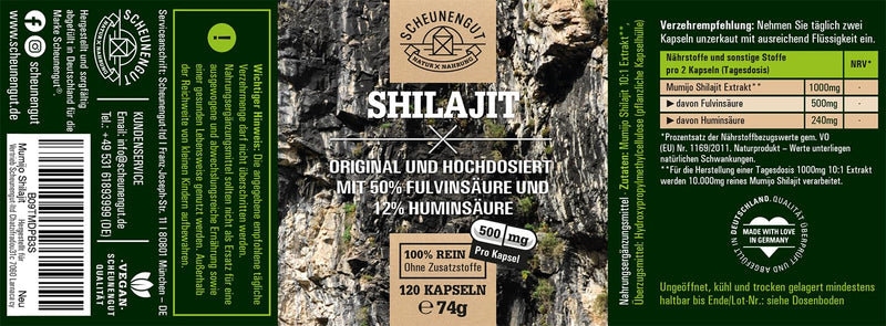 Shilajit - 1000 Mg Per Daily Dose, High Dose - Important: 10:1 Extract (= 10,000 Mg Mumijo Shilajit Per Dose) + 50% Fulvic Acid & 12% Humic Acid I 120 Shilajit Capsules I Certified I De I Scheunengut - NewNest Australia