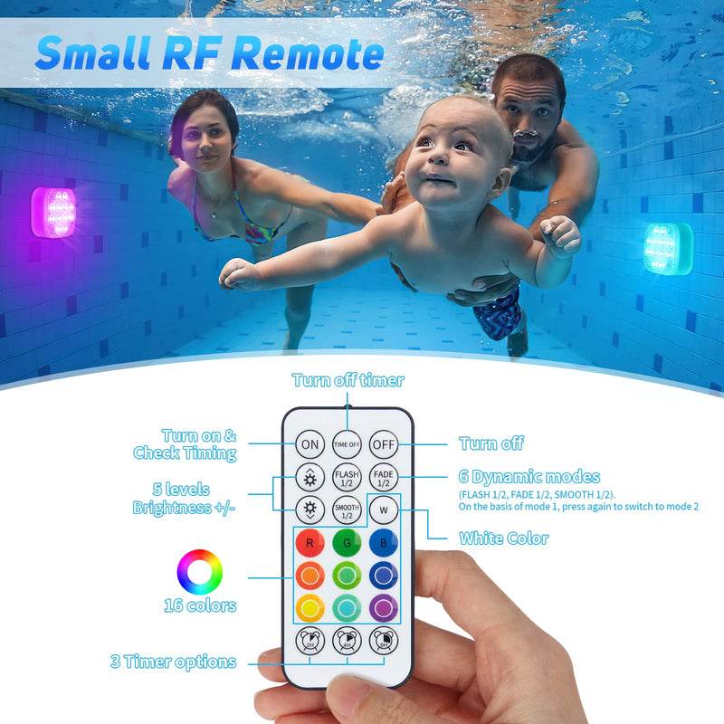 Purheme Rechargeable Submersible Pool Lights with Remote, Waterproof Underwater USB-C Charging Battery Operated Controlled 16 Color Changing LED Built-in Magnet Floating Lights Party Decoration 1 Pack 1 Set - NewNest Australia