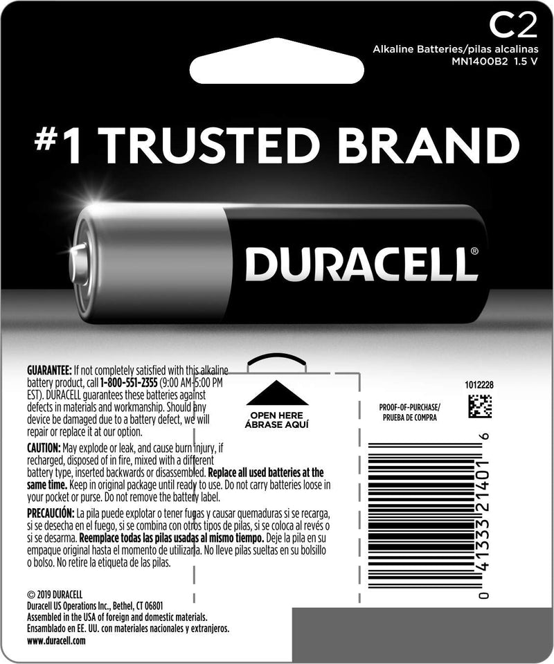 Duracell Coppertop C Batteries, 2 Count Pack, C Battery with Long-lasting Power, All-Purpose Alkaline C Battery for Household and Office Devices - NewNest Australia