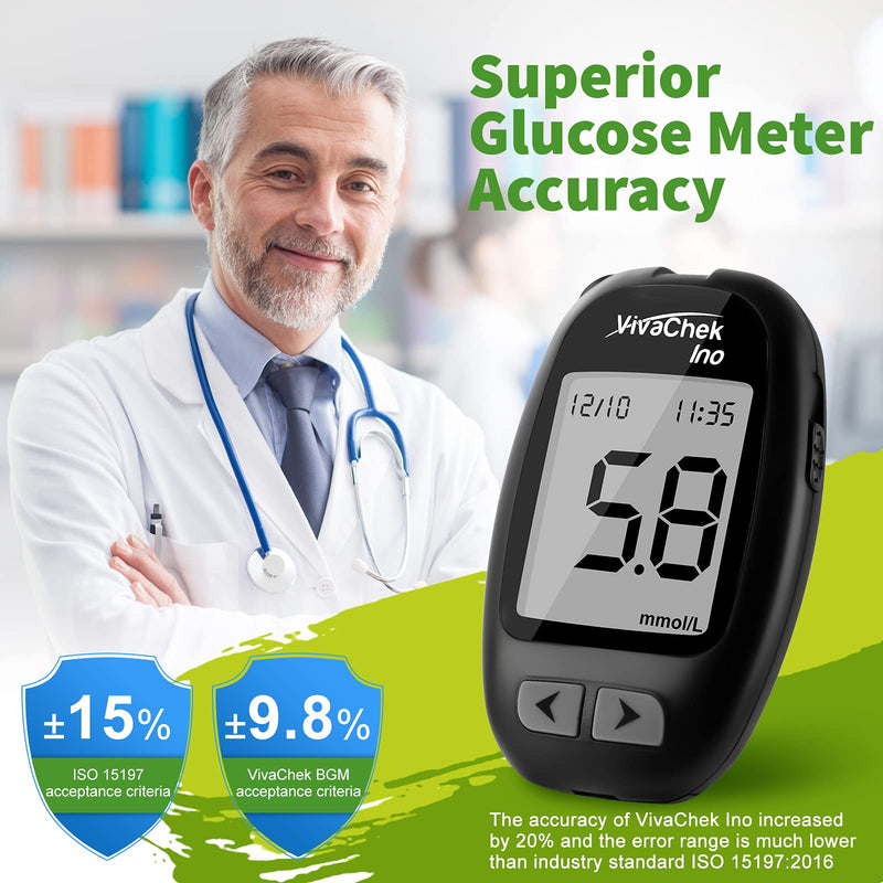 Blood Glucose Monitor Meter, Diabetes Test Kit [2022 Upgrade VivaChek Ino] MicroUSB Data Transmission, 900 Memories, 5 Test Reminders, Hypo and Ketone Warning with 50 Test Strips and 50 Lancets - NewNest Australia