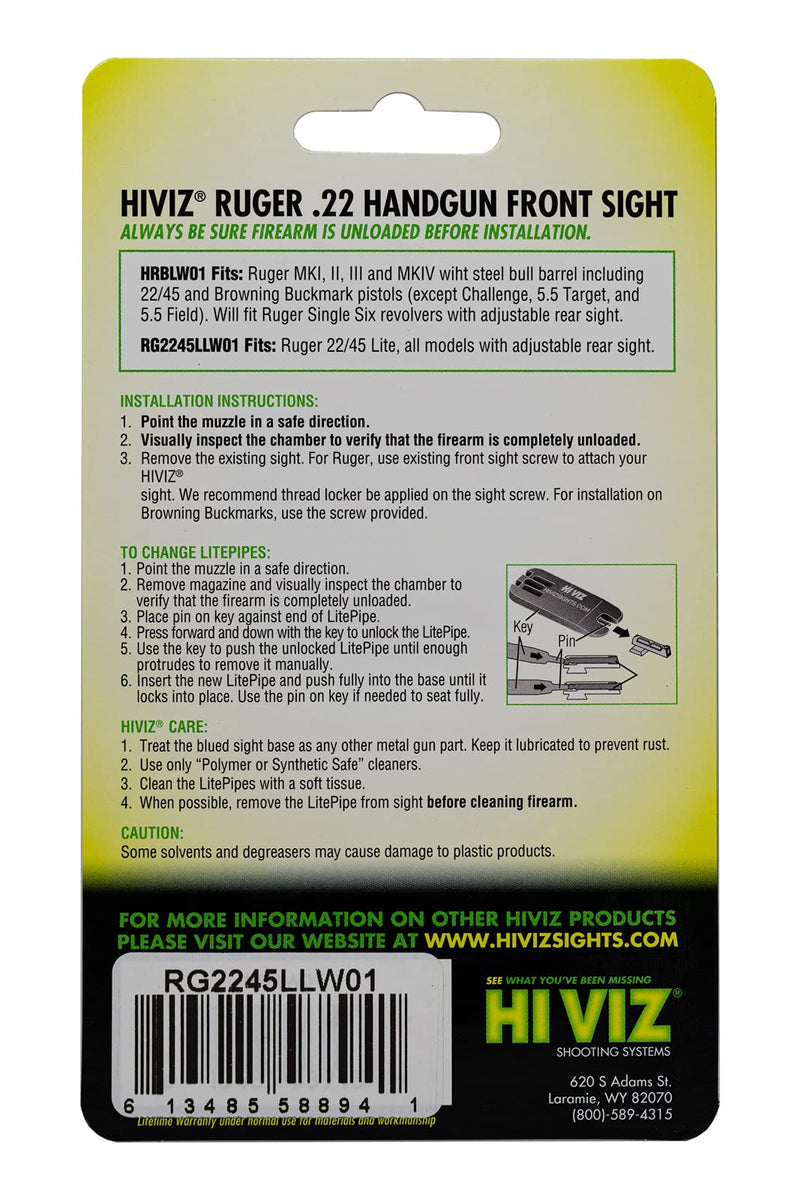 HIVIZ RG2245LLW01 Interchangeable Front Handgun Sight for Ruger 22/45 Lite Model - NewNest Australia