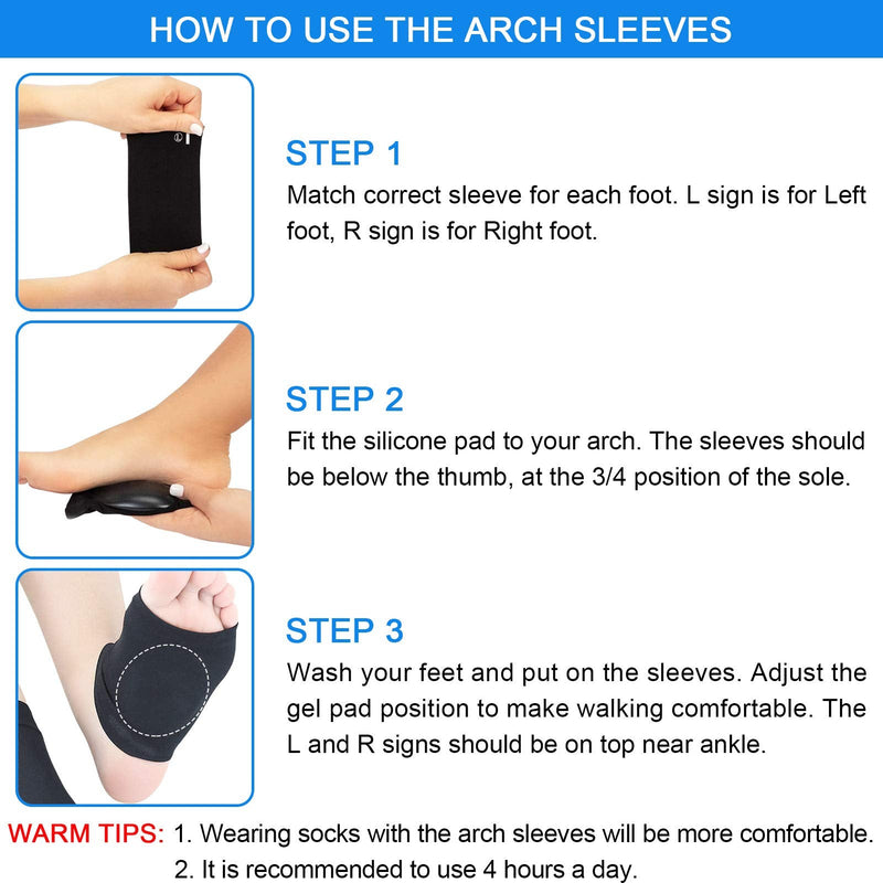 Ailaka 2 Pairs Compression Arch Support Sleeves, Cushioned Foot Braces Arch Pads for Flat Foot Pain Relief Plantar Fasciitis Heel Spurs Black Shoe Size: Women’s 5-13/Men’s 3-11 - NewNest Australia